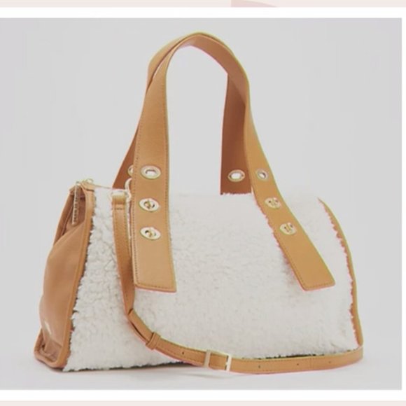 House of Want HOW We Are Dynamic Top Handle Satchel SHEARLING/TAN - Picture 1 of 8